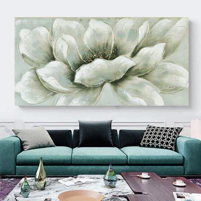 China New White Lotus Decorative Painting Dining Room Hanging Painting Mural Pure Hand-painted Flower Oil Painting Classical/Postmodern Abstract Large for sale