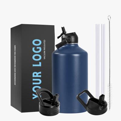 China 50oz 64oz 80oz 128oz Durable Outdoor Wide Mouth Stainless Steel Vacuum Insulated Water Bottle With Straw Lids à venda