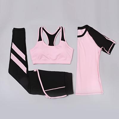 China CPG Global 2017 Spring Summer Quick Dry 3 Pieces Set Stretched Bra Short Sleeves Sports Shirt  with Yoga Pant T1028 for sale