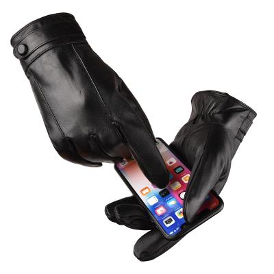 China Winter Warm Black Sheepskin Full Finger Leather Outdoor Gloves for sale