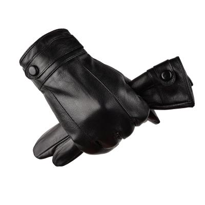 China Winter Warm Black Sheepskin Full Finger Leather Outdoor Gloves for sale