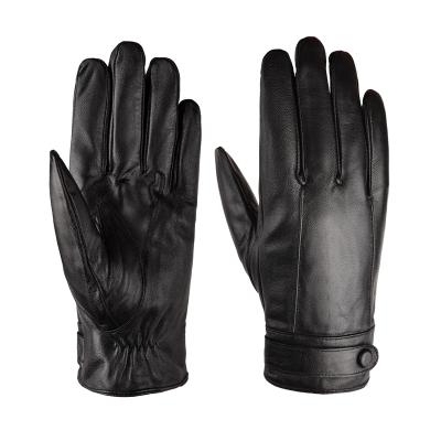 China Winter Warm Black Sheepskin Full Finger Leather Outdoor Gloves for sale