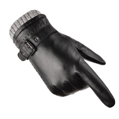 China Winter Warm Black Sheepskin Full Finger Leather Outdoor Gloves for sale