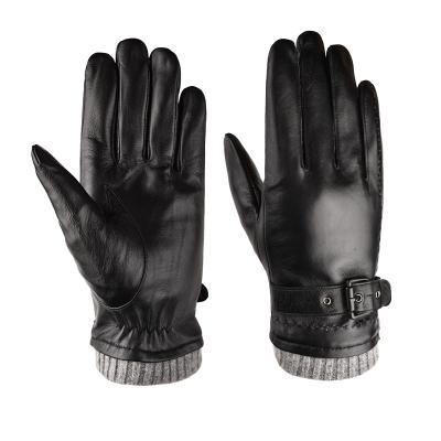 China Winter Warm Black Sheepskin Full Finger Leather Outdoor Gloves for sale