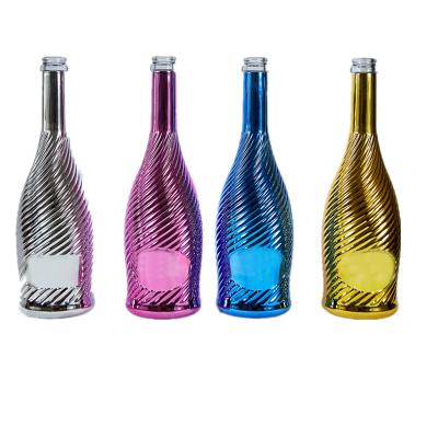 China Beverage Plating Chrome Gold Blue Green Color Silver Vodka Champagne Spirits Liquor Gin Glass Bottle750ml for sale