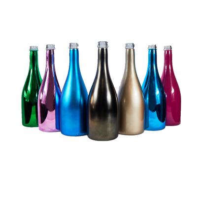 China Custom Beverage Fancy Paint 375ml 750ml Liquor Color Glass Electroplating Bottle For XO Brandy Vodka Gin Rum Tequila Champagne for sale