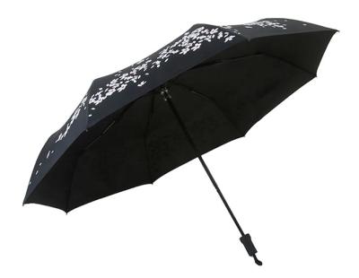 China Minimalist JIEMEI 3 Times Umbrella Sakura Rain Umbrella Black Rubber Umbrella for sale