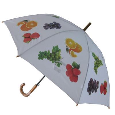 China Fruit Logo Print Shabby Chic Stick Umbrella For Gifts Polyester Fabric With Wooden Handle for sale