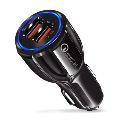 China CE/Rosh/FCC Mobile Phone Car USB Charger Quick Charge QC3.0 QC2.0 Mobile Phone Charger 2 Port USB Fast Car Charger For iPhone Samsung Tablet for sale