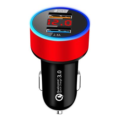 China Mobile Phone Tablet PC 3.0 Mini Dual Usb Car Charger Factory Direct Sale 30W 2 Left Fast Charging QC With Led Display for sale