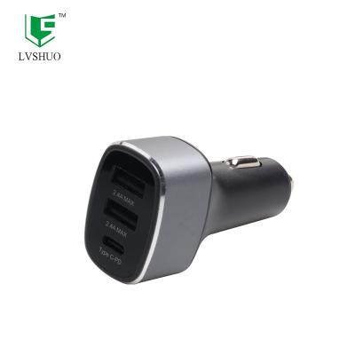 China Fast Mobile Phone Charging 3 Port 5v 2a USB-c Car Charger 3 Usb Port Car Charger For Mobile Phone for sale