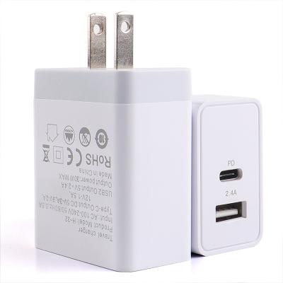 China LVSHUO Palladium 18W High Speed ​​30W Universal Dual USB Charger USB-C + 5V 2.4A 12W Travel Adapter 30W Charger 2 Fast Fast USB Left Wall Wall Charger for sale