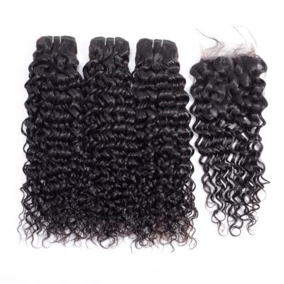 China Water Wave Water Wave 3 Bundles With Closure Hair Wet And Wavy Bundles With Closure Nonremy Mink Brazilian Hair Weave Bundle for sale