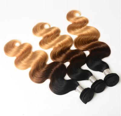 China Raw Virgin sew ombre color hair 1B 4 piece 27 30 two three tone hair closure / blonde hair / blonde Malaysian hair weave for sale