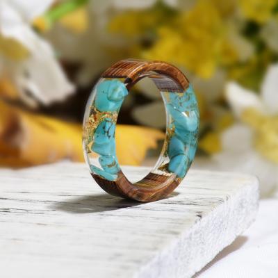 China New Design Novelty Resin Epoxy Clear Wood Ring Fashion Unisex Flower Epoxy Woman Handmade Dry Wooden Rings for sale