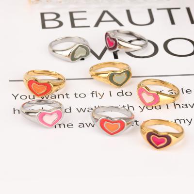 China Hottest Vintage Summer Color Jewelry Gifts Stainless Steel Colorful Gold Plated Heart Ring Finger Chunky Rings Rings for sale