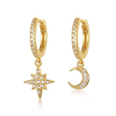 China 2022 New Trendy Jewelry 925 Sterling Silver Fashion Earring Cute Minimalist Moon and Star Shape Gold Plated Circle Earring for Women for sale