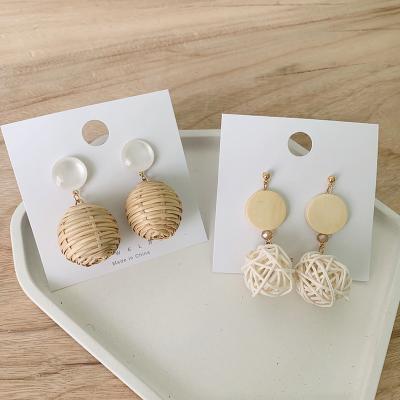 China FASHIONABLE Handmade Weaving Earrings Shape Jewelry Round Dangling Rattan Bamboo Women Drop Earrings for sale