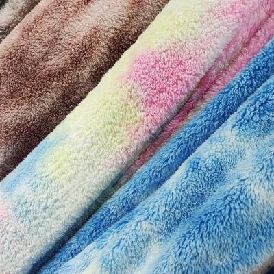 China Shrink-Resistant Double Sided Comfortable Cotton Velvet Tie Dyed Fabric Gradually Changed Color Clothing Toy Home Textile Fabric for sale