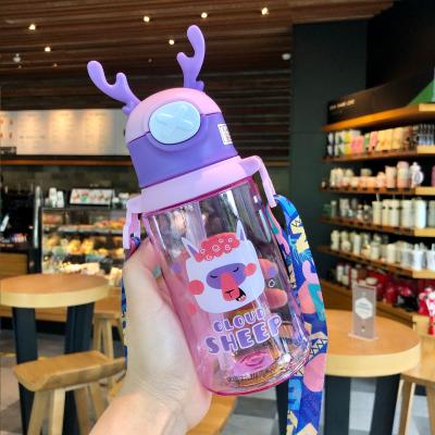 China Wholesale Botella De Agua De Dibujos Animados De Astas Kids Viable Leakproof Plastic Water Bottle With Straw for sale