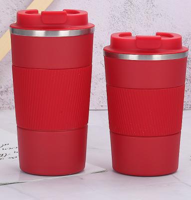 China Wholesale Custom Viable 500ml Silicone Sleeve Coffee Mugs Insulated Double Walled Stainless Steel Coffee Travel Mug With Lid for sale