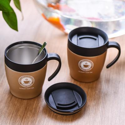 China Viable Coffee Mug With Spoon Set Handle Stainless Steel Thermos Mug With Lid Office Gift Coffee Mug for sale