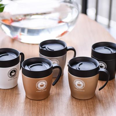 China 2022 Disposable Coffee Cup With Spoon Set Handle Stainless Steel Thermos Mug With Lid Office Gift Coffee Mug for sale