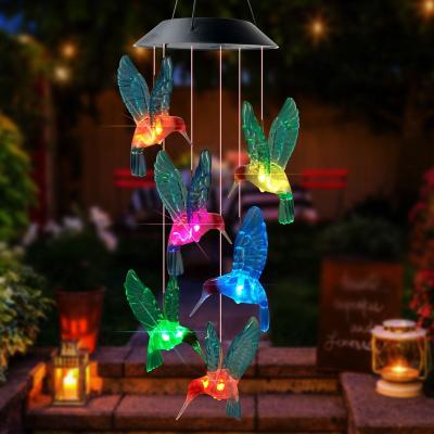 China Blue Garden Decoration Outdoor Hummingbird Wind Chimes Solar Wind Chimes for sale