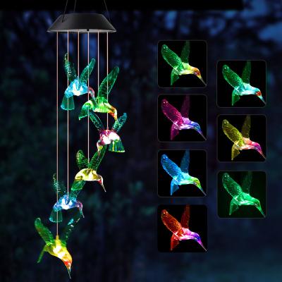 China Resin Factory Outlet Amazon Solar Wind Chimes Garden Memorial Hummingbird LED Outdoor Decorative Lights for sale