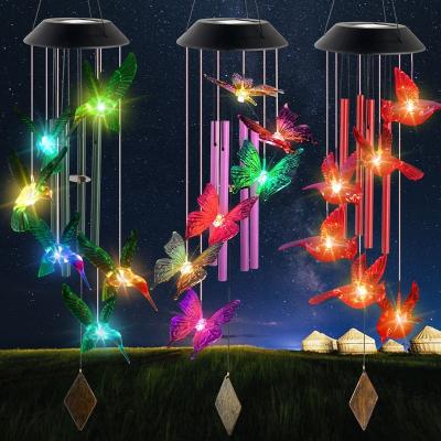 China Contemporary Led Butterfly Iron Solar Pipe Purple Wind Rings Holiday Lighting Christmas Windchimes Gifts for sale