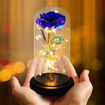 China Agriculture Best Selling Amazon Led Light Creative Christmas Gift Valentine's Day Flower Simulation Flower Glass Cover Rose Christmas Decorations for sale