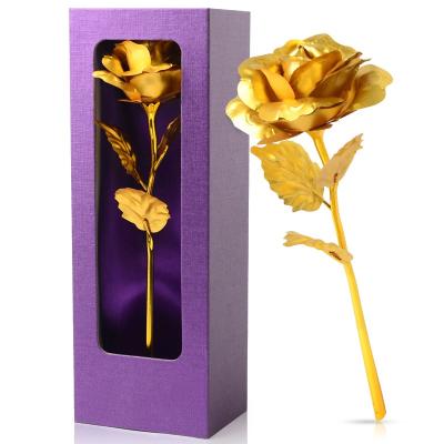 China Amazon 24K Gold Rose Flower Simulation Flower Valentine's Day New Year Automotive Rose Bestselling Creative Gift for sale