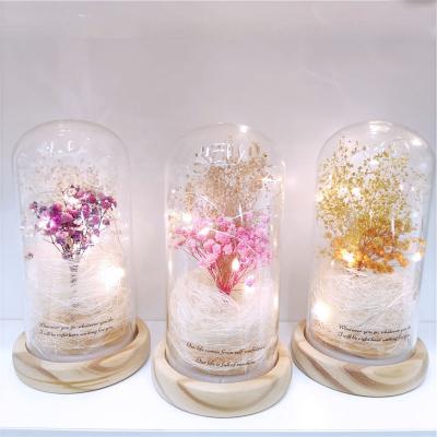 China Wholesale High Quality Daily Life Artificial Flower Babybreath In Glass Dome With Led Light For Christmas Gift for sale