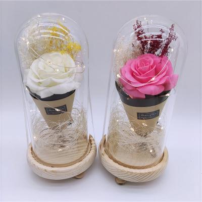 China New Festival Design Artificial Rose in Glass Dome Led Light Festival Valentine's Day Gift Christmas Gift for sale