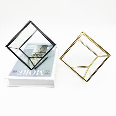 China Wholesale Europe Manufacturers Flower Coin Jewelry Box Mirror Open Glass Geometric Jewelry Storage Box for sale