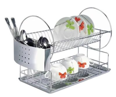 China MOQ 100pcs Chrome Kitchen Two Tires Stainless Steel Dish Rack Durable Tableware In Stock for sale