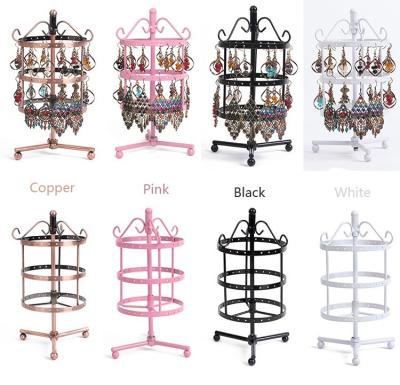 China Exquisite Earring Display Round 3 Tiers Rotating Decorative Metal Jewelry Earring Display Stand Holder for sale