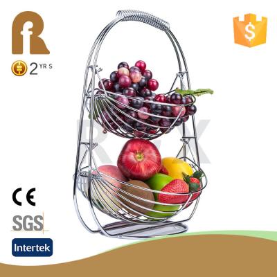 China Stainless Steel Metal Wire 2 Tier Sustainable Hanging Fruit Basket for sale