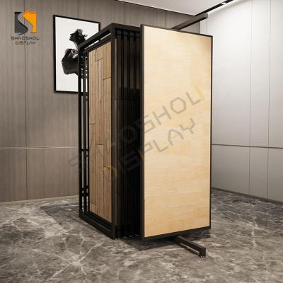 China TL-08 New Wooden Door Display Rack Floor Tile Back and forth Rotating Revolving Display Rack for sale