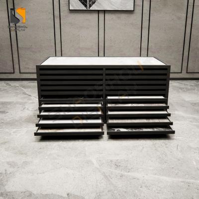 China Iron Ceramic Tile Floor Marble Display Rack Drawer Stone Tile Showcase Cabinet for sale