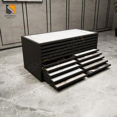 China Floor Type Iron Tiling Drawer ATF Ceramic Tile Display Frame Brick Wall Sample Display Cabinet Sample Ceramic Display Panel for sale