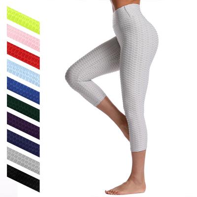 China Women Breathable Jacquard Leggings Cropped Yoga Pants Drawstring Waist Fitness Sweatpants Floral Print Knee Length Leggings Wholesale for sale