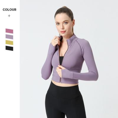 China Breathable Women Sports Jacket With Zipper Long Sleeve Tops All Match Style Fitness Tops Skin-friendly Yoga Windproof Coat for sale