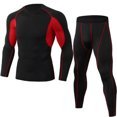 China Breathable Mens Tight Pro Fitness Sets Two Piece Sports Training Suits High Stretch Long Sleeve Tops And Long Pants for sale