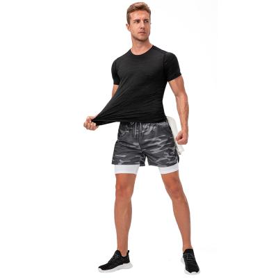 China New Anti-wrinkle Men's Camouflage Sports Shorts Double Layers With Lining With Pockets Quick-Drying Pants Training Fitness Shorts Running Pant for sale