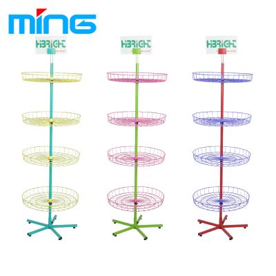 China Rolling Out Rotating Merchandise Toy Metal Wire Round Basket Display Stand Display Rack for sale