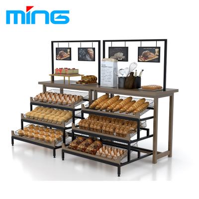 China Double Sided Supermarket Retail Store Bread Cake Display Rack Bakery Shelving for sale