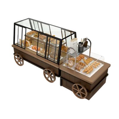 China Structure Strong And Durable Wooden And Metal Bread Display Case Stand Holder Bakery Display for sale