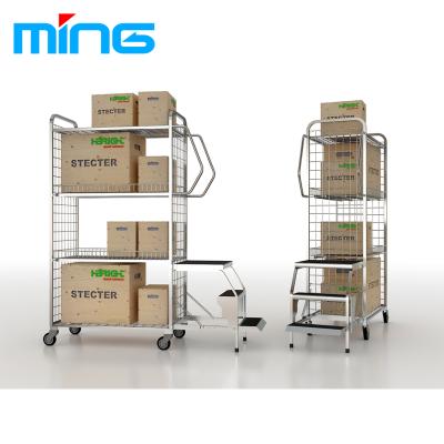 China Heavy Duty Warehouse Supermarket Transport Trolley With Ladder for sale