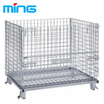 China Storage Metal Bin Storage Container Mesh Box Wire Cage Stackable Metal Storage Rolling Cage for sale